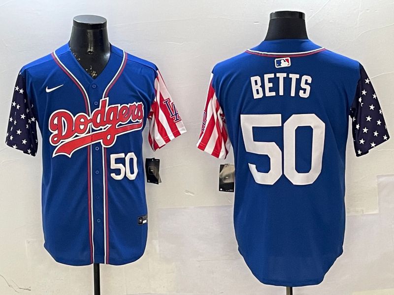 Men Los Angeles Dodgers #50 Betts Blue a generation of national flags Joint name 2025 Nike MLB Jersey style 2->los angeles dodgers->MLB Jersey